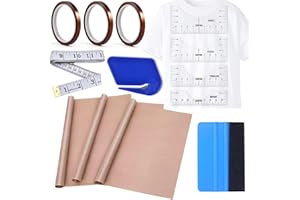 YOUlDIANZI Sublimation Shirts Tool Kits - 4 T Shirt rulers, 3Pack Teflon Sheet for Heat Press 12 x 16in - 2 Rolls Heat Resistant Tape,1 Tape Measure,1Squeegee for Vinyl