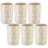 Roshtia 6 Pcs Mexican Tequila Shot Glasses Set 2 oz Talavera Shot Glasses Handmade Ceramic Cups with White Decoration Mexican Pottery Gift Mugs for Tequila Lover Bachelorette Party(White)