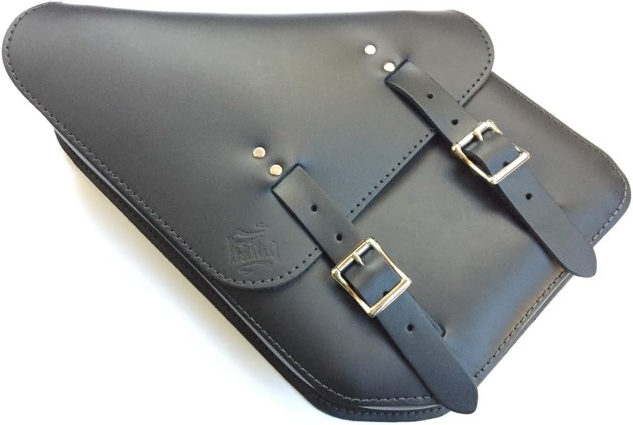 Dyna Left Solo Bag: Hand Made in USA, Black Cowhide Leather - Fits All Harley Davidson Dyna Softail Sportster models