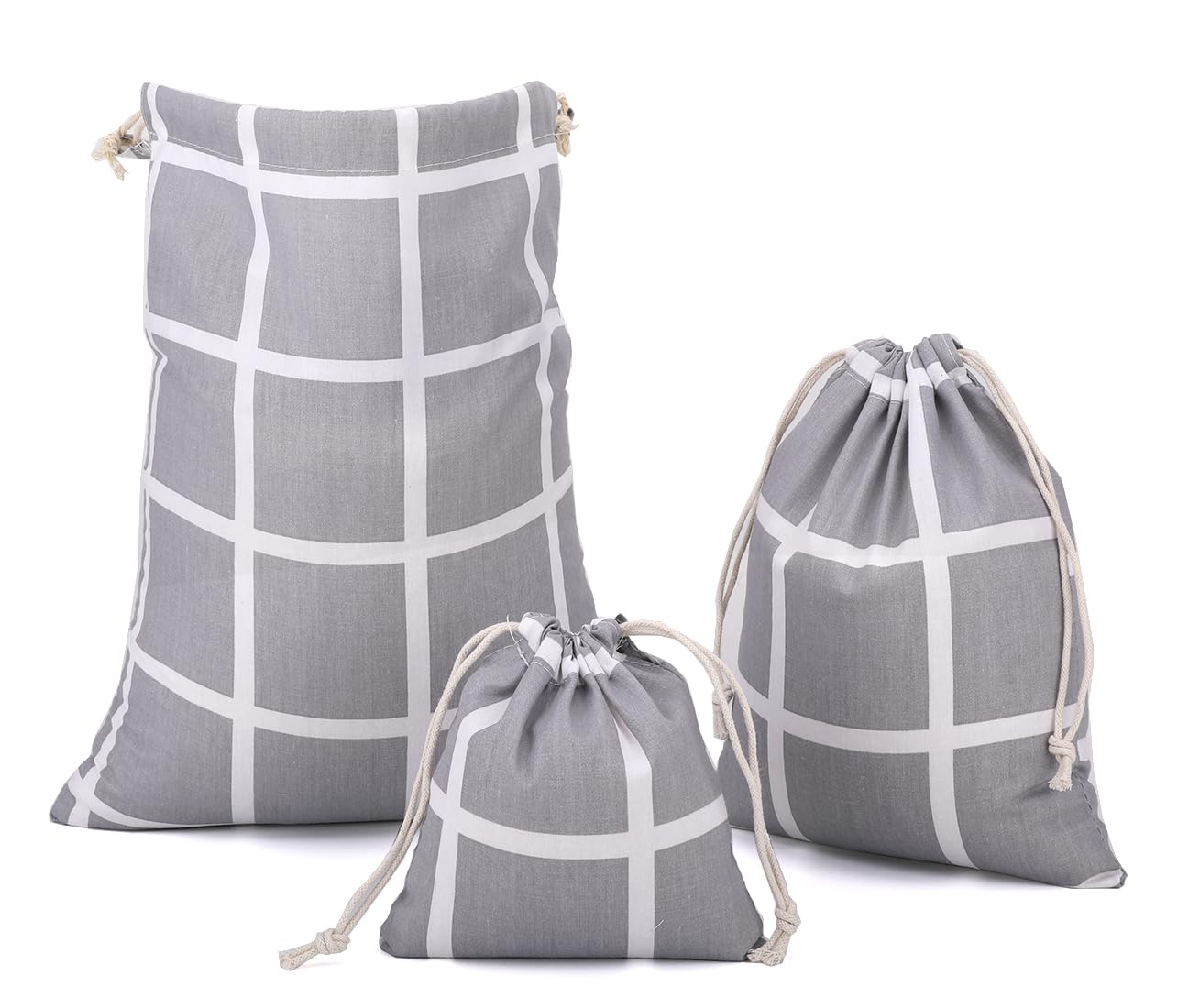 Amoyie Drawstring Organiser Bag Set 3 pcs, Canvas Fabric Pouch for Little Accessories