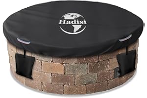 Hadisi Large Round Built In Stone Firepits Cover,Waterproof Dustproof Outdoor Built In Fire Pit Cover for In Ground Firepit.(52-56 Inch,Black)