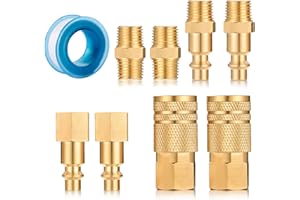 YELUN Air Coupler and Plug Kit, Quick Connector Air Fittings, 1/4 Inch NPT Industrial Brass Air Hose Fitting (8-Piece)