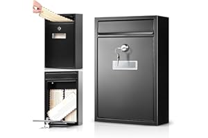 PERCEA Large Rust-Resistant Wall Mount Mailbox with Secure Lock & Keys, Ideal for Home & Office - Black (12.6H x 8.5L x 3.3W 