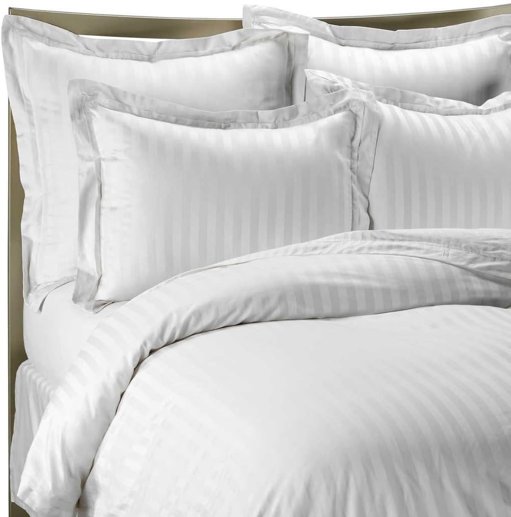 1000 Thread Count Luxurious 100% Egyptian Cotton Duvet Set White King (1 Duvet Cover with Zipper Closure 2 Pillowshams ) By Bed Alter Striped