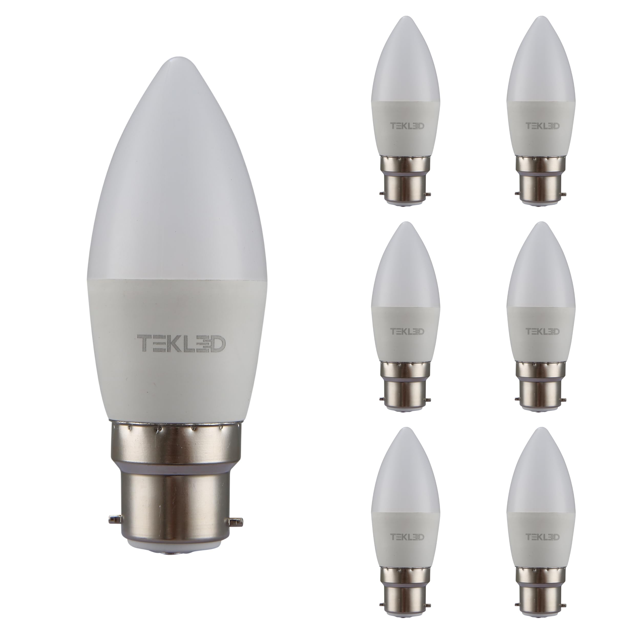 TEKLED® C37 Candle DIMMABLE Cetus LED Bulbs | B22 Bayonet Cap | Energy Saving 6W Light White Glass Bulb 50W Incandescent Bulb Equivalent | 470LM | 6-Pack | 2700K Warm White