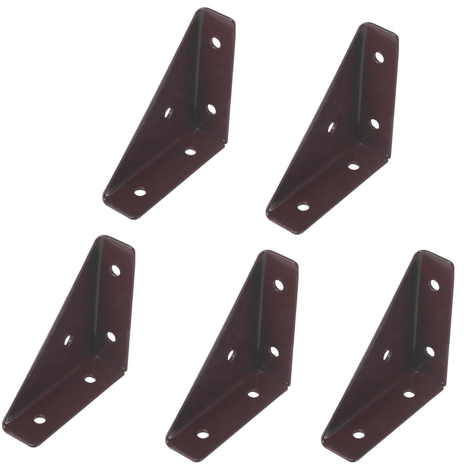 5 Pcs Corner Brackets, Angle Shelf Brackets, Triangular Steel Support for Bed Desk, Large, Brown