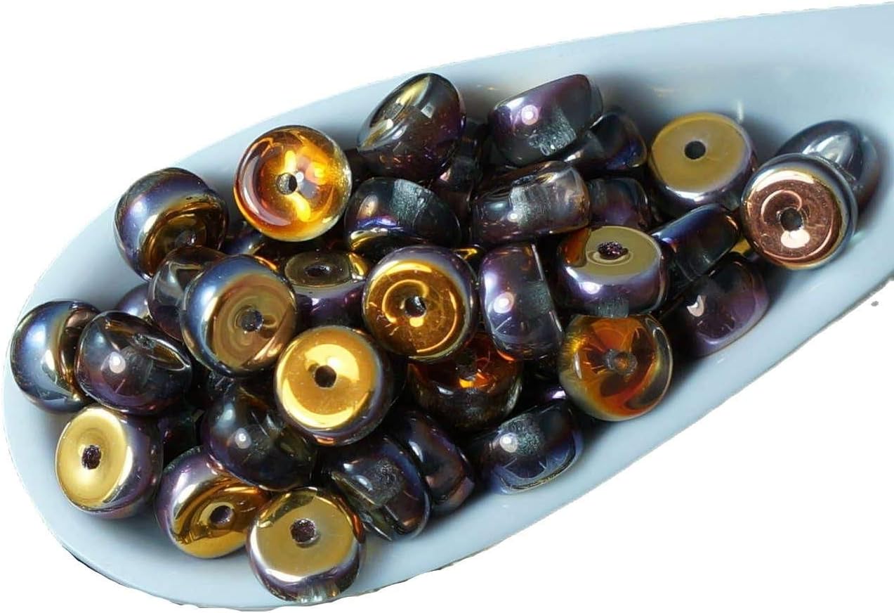 40pcs Crystal Gold Capri Half Czech Glass Flat Round Disk Disc Beads Washer Solo Spacer One Hole 5mm x 3mm