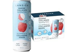 Landish Marine Collagen Sparkling Water Drink - Apple Lychee Flavour - 5 g Wild Canadian Marine Collagen - 0 g Sugar, No Arti