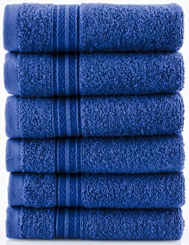 Lunasidus Bergamo, Luxury Hotel / Spa Washcloths, 100 Percent Genuine Turkish Cotton, Set of 6, 700 Gram - Navy Blue