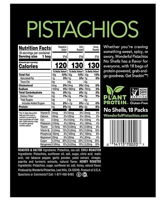 Goeshard Roasted Salted Pistachios No Shells Variety Pack, 0.75oz Pouches, 18-Pack - California Grown, Oven-Roasted