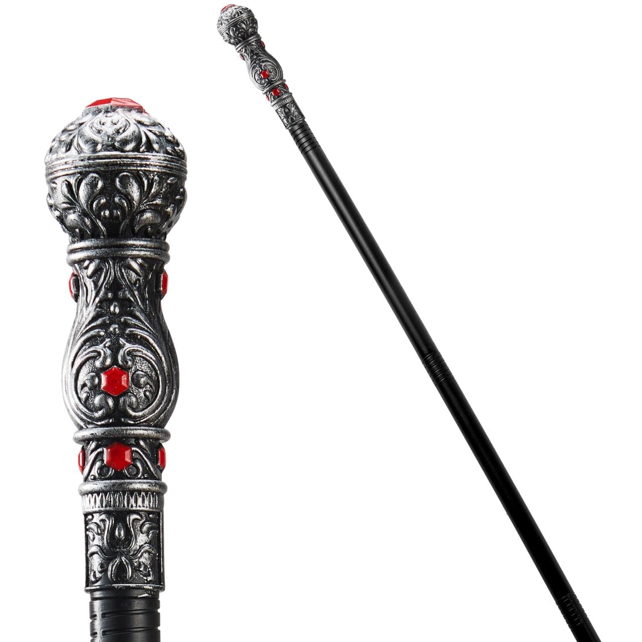 Spooktacular Creations Halloween Costume Walking Cane, Silver Elegant Vintage Staff Prop Stick for Halloween Pretend and Play Cane Costume Accessories, Vampire Dress Up Parties for Adults and Kids