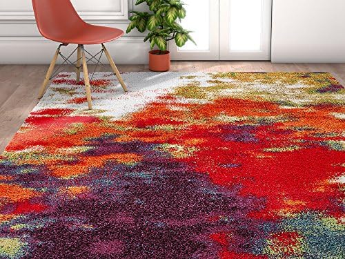 Evocative Saveur Modern Bright Multi ColorModern Abstract Geometric Shag 5 x 7 (5'3" x 7'3") Area Rug Plush Carpet