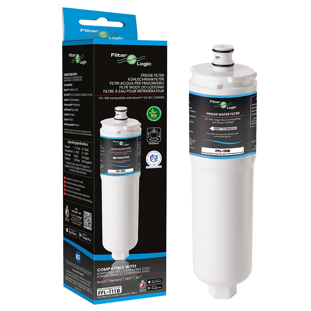 FilterLogic FFL-111B | Water Filter compatible with 3M CS-52 for Bosch, Siemens, Neff Refrigerator Filter System 00576336, 576336, 00640565, 640565, CS-452, CS-451, CS-51