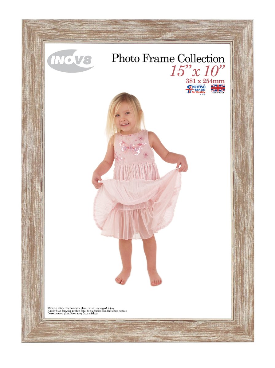 Inov8 Framing Inov8 British Made Traditional Picture/Photo Frame, Small Wash Walnut, 15x10 Inch, Brown, 15x10