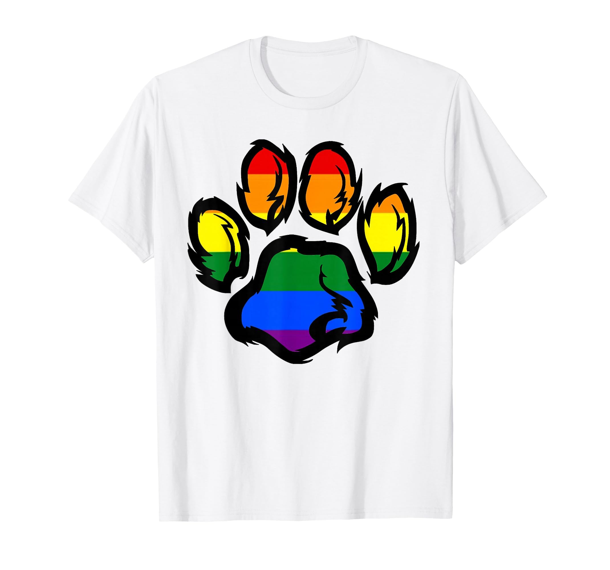 LGBT Pride Rainbow Furry Paw Fursuit Dog Paw Print LGBTQ T-Shirt, Men, White, Small