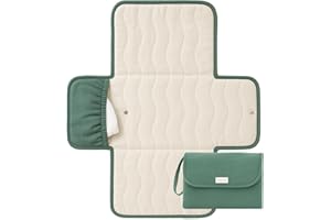 Toddlekind Mini Maven Portable Changing Pad – Organic Cotton & Water-Resistant Polyester – Travel-Friendly, Foldable Change Mat – Forest Green Stripes with Wave Stitching – Chic, Durable, Easy Clean