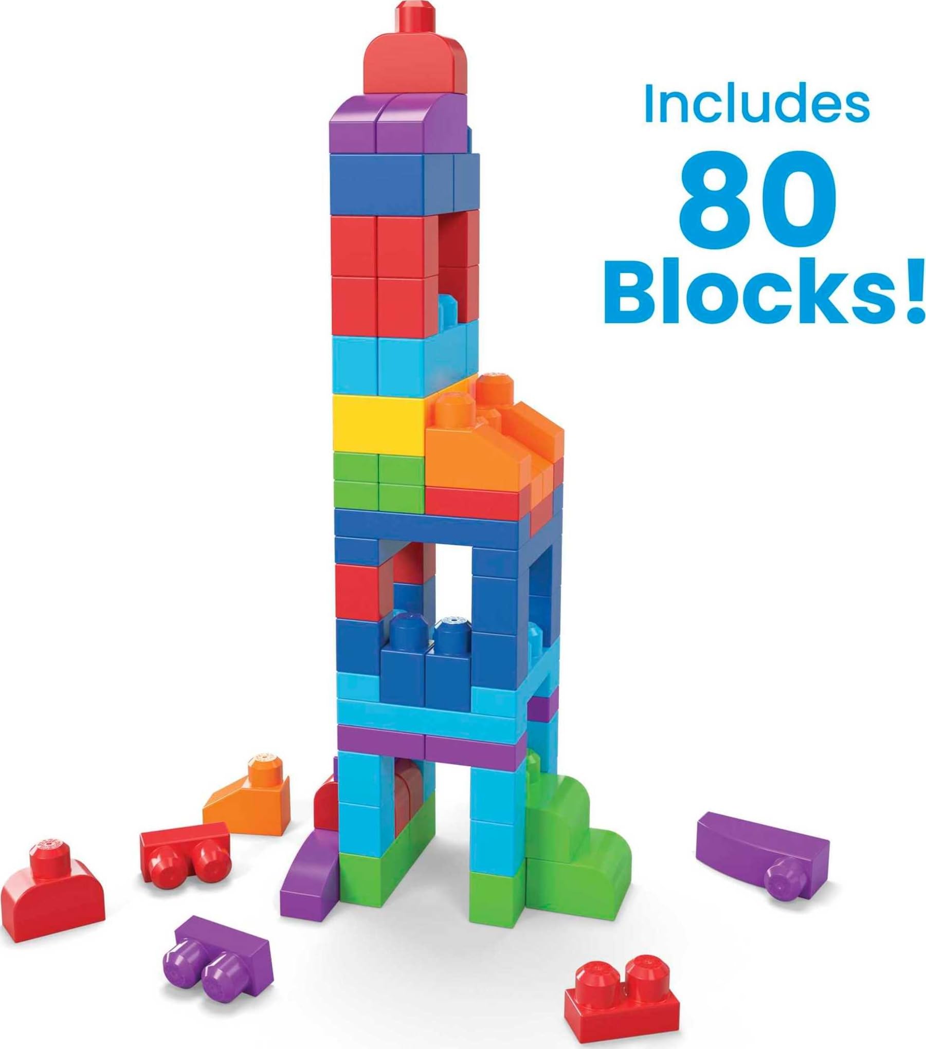 MEGA BLOKS First Builders Juego de juguetes de bloques para niños pequeños, bolsa de construcción grande con 80 piezas y almacenamiento, azul, a partir de 1 año MEGA BLOKS First Builders Juego de juguetes de bloques para niños pequeños, bolsa de construcción grande con 80 piezas y almacenamiento, azul, a partir de 1 año