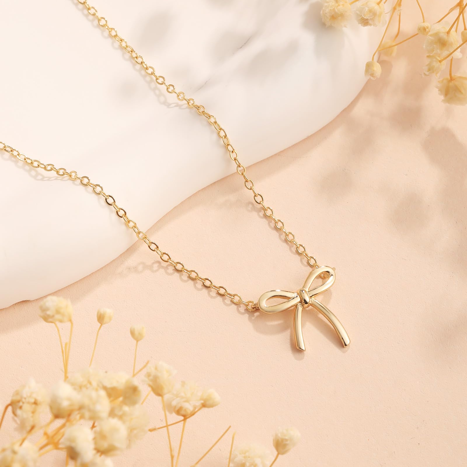 Risamil 14K Gold Plated Necklace for Women - Bow Necklace - Dainty Necklace Cute Small Tiny Bow Pendant Choker Chain Necklace Trendy Necklaces for Women Jewelry Gift