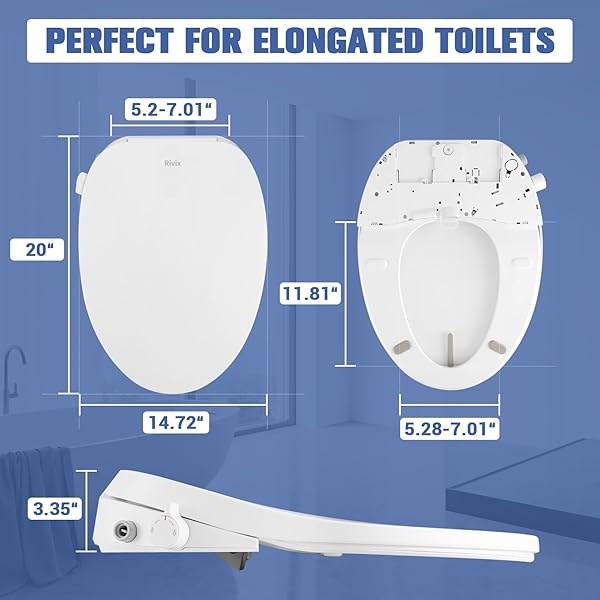ELECTRIC HEATED BIDET TOILET SEAT ELONGATED, SMART TOILET SEAT WITH ADJUSTABLE WARM WATER PRESSURE, SOFT CLOSED LID, NIGHT LIGHT, SELF-CLEANING DUAL NOZZLES FOR FRONTAL & REAR WASH E300