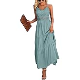 Dokuritu Women's Beach Crochet Lace Maxi Dress Solid Color Summer Vacation Spaghetti Strap Long Dress 2026