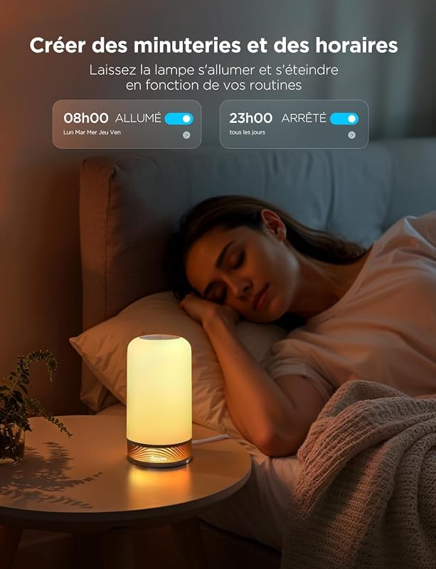 Lampada da Comodino LED RGBICWW, Lampada Touch da Tavolo 500lm