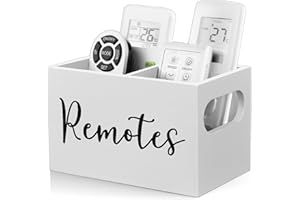 DRASTAR Remote Control Holder, White TV Remote Caddy Remote Organizer for Table, Wooden Remote Box for Nightstand, Bedside Caddy