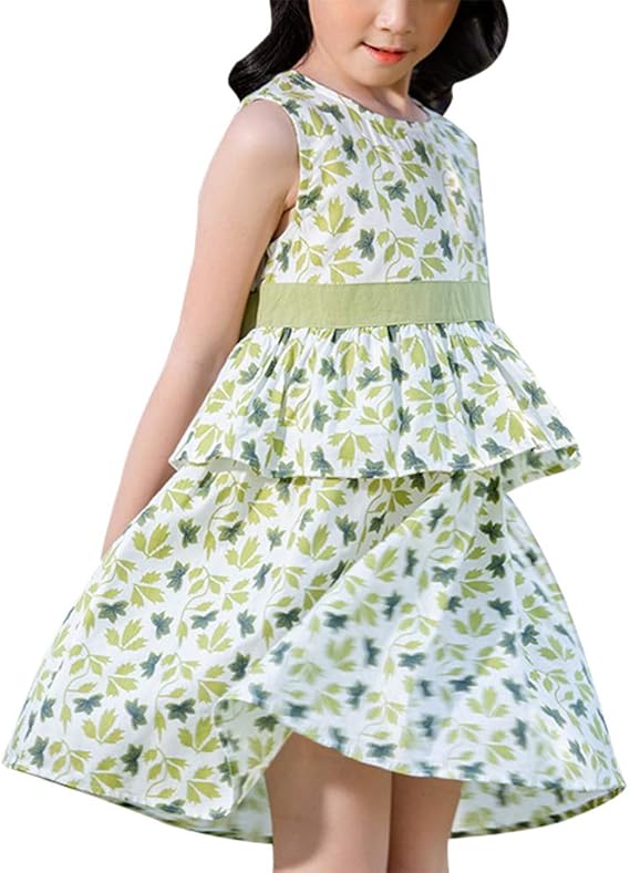 Amazon チレエコ Chireeko 女児 ワンピース ジャンパースカート ギャザースカート ドレス ノースリーブ Aライン 葉柄 子供服 ガールズ 女の子 かわいい フォーマル シンプル 発表会 結婚式 プレゼント 海 ワンピース チュニック 通販