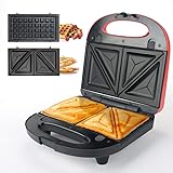 Sandwich Maker, Waffle Iron, Multifun 2-in-1 Waffle, Omelet and Turnover Maker with Non-stick Detachable Plates, LED Indicato