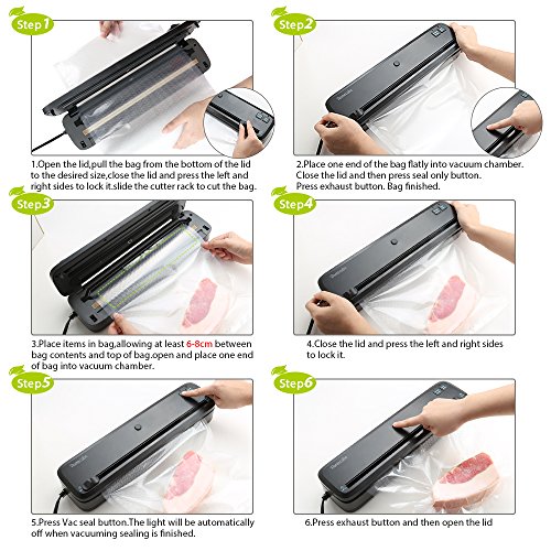 Vacuum Sealer, Homecube 4-in-1 Automatic Food Sealers with Starter Bags & Roll for Food Savers and Sous Vide Plus 20 FREE Sealable Bags - Thumbnail 3