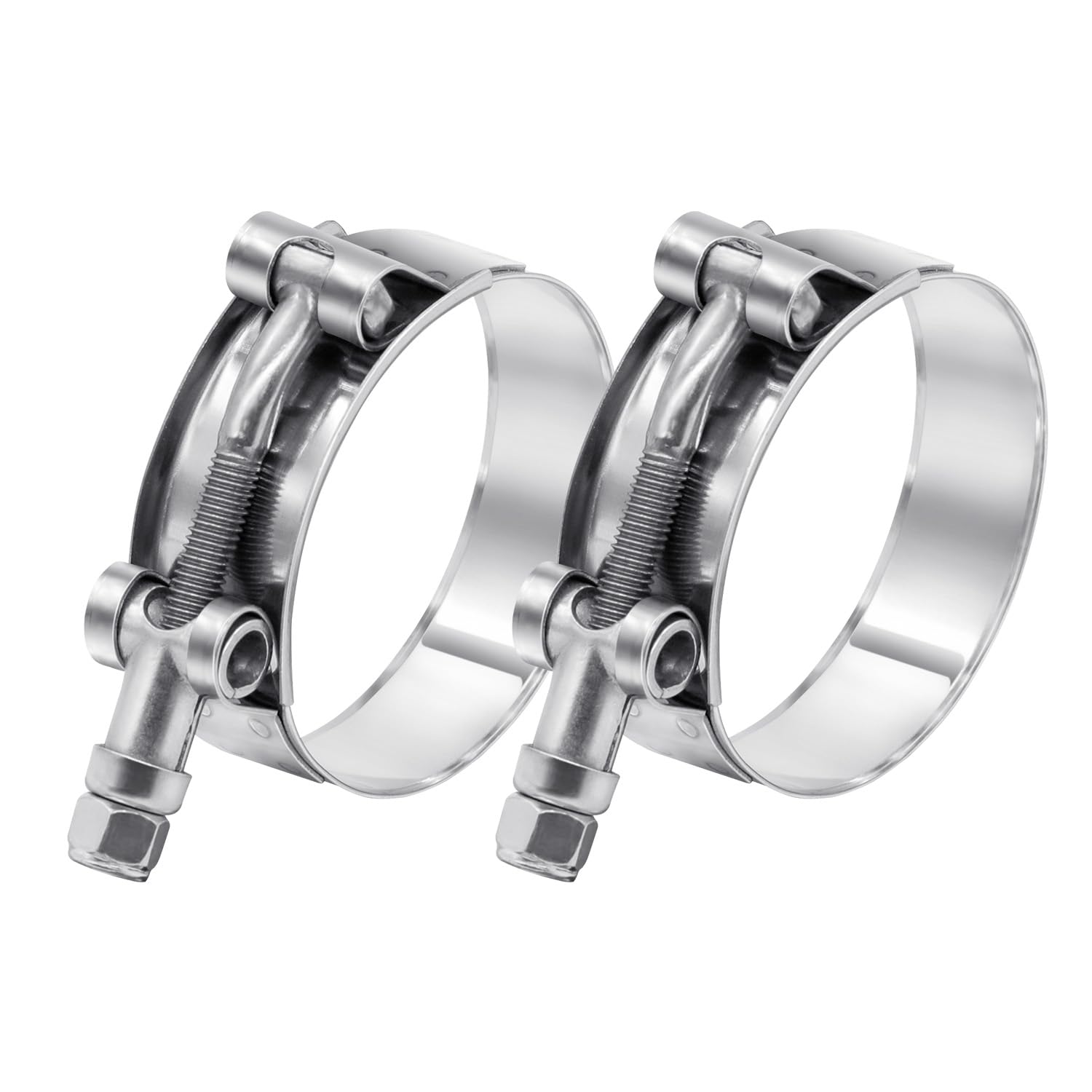 Photo 1 of 2 Pack 1.75 inch T-Bolt Hose Clamps, Stainless Steel_304 Working Range 51mm-59mm for 1.75" Hose ID, Turbo Intake Intercooler Clamp for Automotive