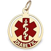 PicturesOnGold.com 14K Gold Round Medical Diabetic Charm W/Red Enamel - 1/2 Inch X 1/2 Inch (Very Small)