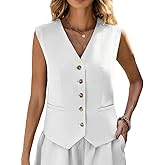 Mina Self Linen Vest Tops For Women Summer Lihtweight Breathable V-Neck Button Fashion Casual Work Beach Vacation Outerwear
