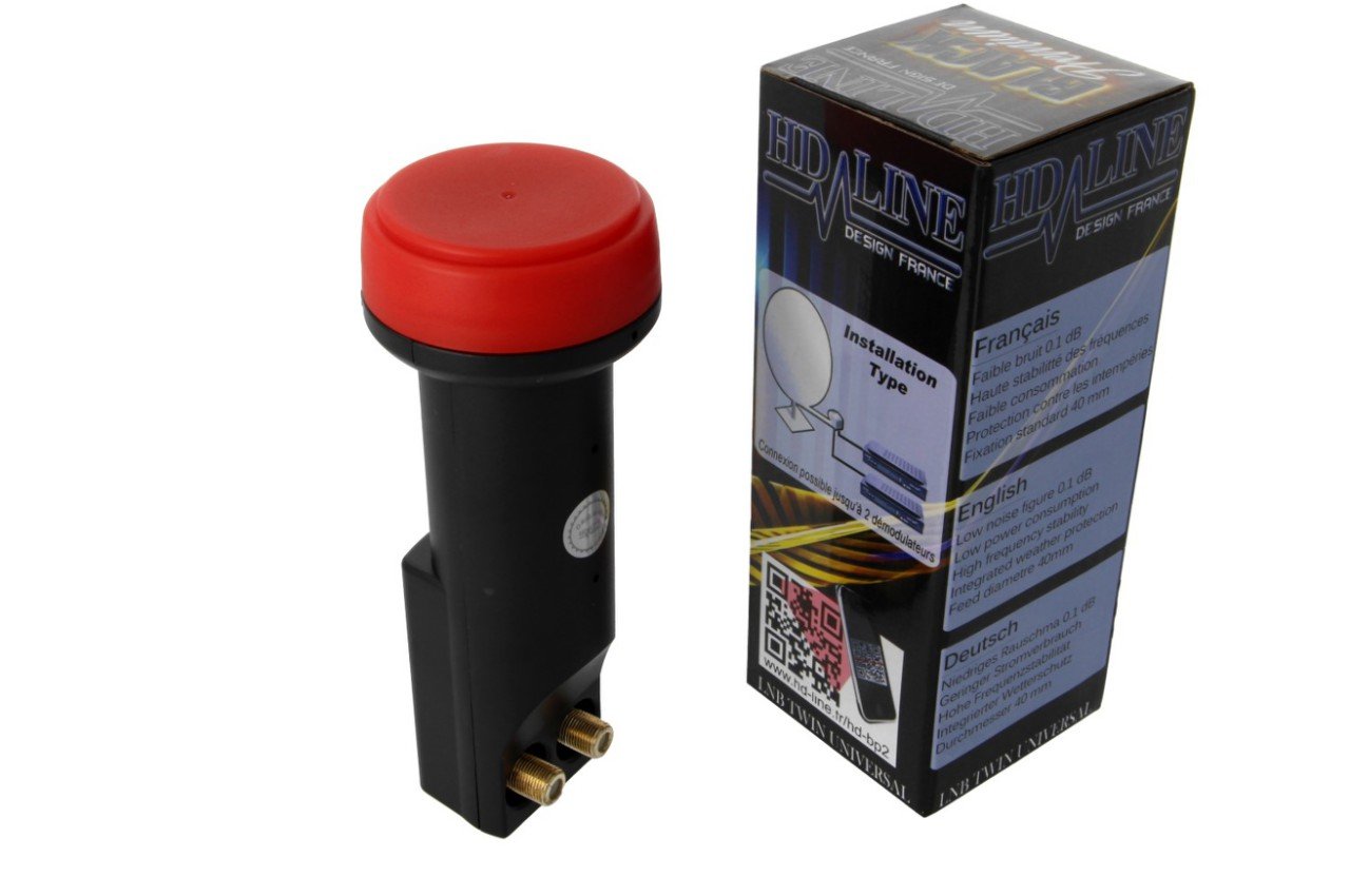 HD-Line LNB Twin Premium 62dB 0.1dB 2 Outputs – Compatible with Canal and Canalsat the Astra Cube Black.