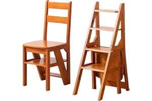 ASDJAKZP 4 Tier Folding Ladder Chair, 3-in-1 Solid Wood Foldable Step Ladder, Protable 4-Step Library Ladder, Ladder Stool Sh