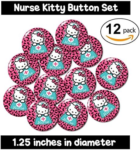 NURSE KITTY BUTTONS (set #4) pink leopard cheetah pins badges nursing cat medical rn