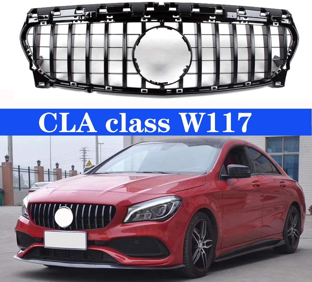 Car Front Honeycomb Grill Grille, Suitable for Mercedes CLA class W117 C117 CLA200 220 CLA260 300 2017 2018, Bumper Radiator Air Intake Grill Modified Accessories, ABS,silver