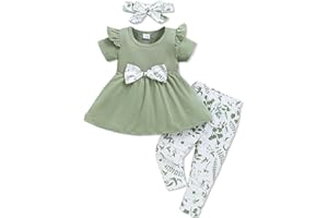 Doresbebe Baby Girl Clothes Toddler Girl Outfits Infant Girl Summer Clothes for Girl Ruffle Shirt Pants+Cute Headband 3PCS