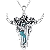 Midir&amp;Etain Western Necklace 925 Sterling Silver Turquoise Pendant Highland Cow/Cow Skull/Hat/Tag/Cactus/Boot Cowgirl Country Jewelry for Women Men
