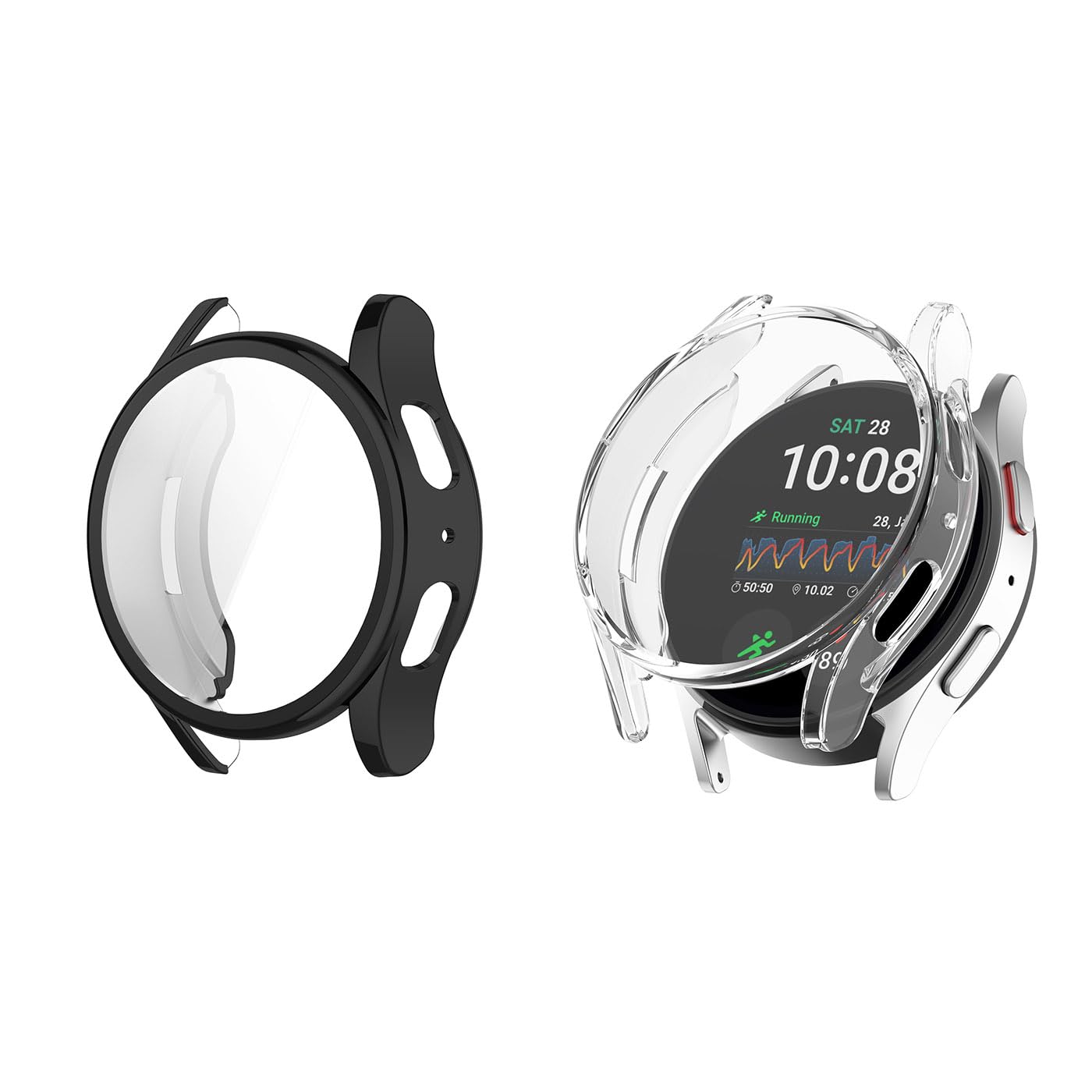 HOMTERN [2-Pack] Cases Designed for Galaxy watch 7 40mm, Soft TPU Lightweight Shell Drop-proof Scratch-Proof Flexible Screen Full Covered Protective Case,1 Black And 1 Clear