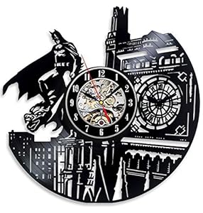Vinyl clockface in the shape of the skyline and Batman