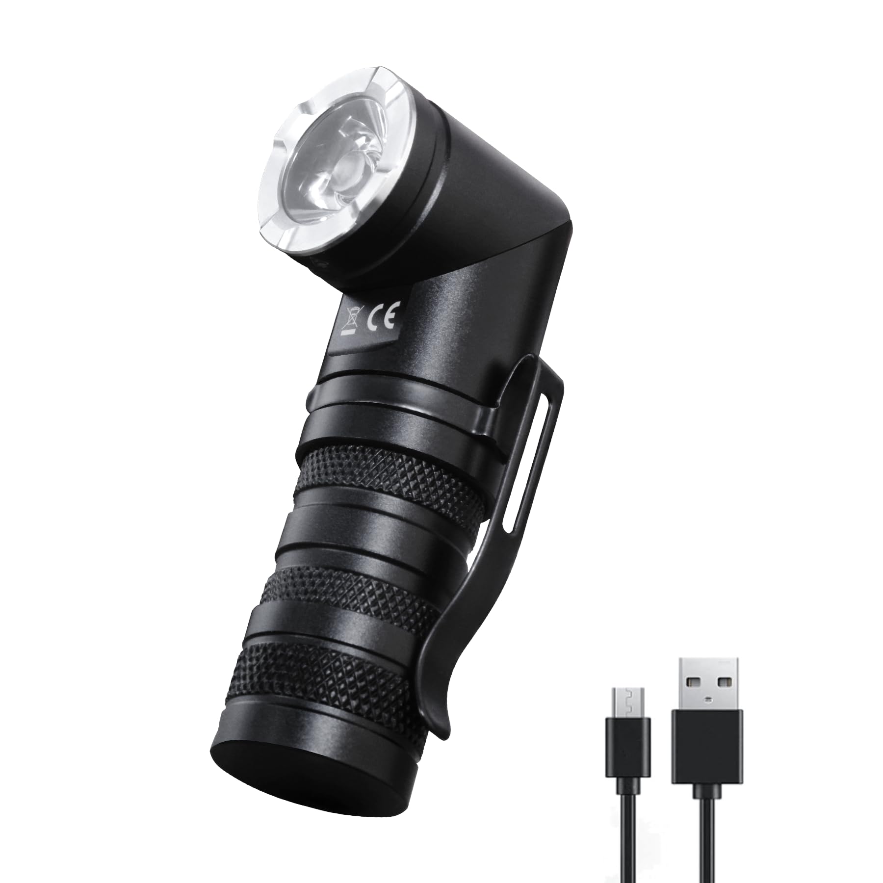 HAUTMEC 1400 Lumen Rechargeable Torch LED EDC Flashlight with 90 Degree Torch Swivel Head 5 Modes Pocket Torch Magnetic Base for Camping, Working, Outdoor, Hiking, Emergency