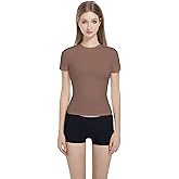 Women’s Slim Fitted Crew Neck T-Shirt Stretchy Cotton Y2K Short Sleeve Tees for Workout Basic Tees Going Out Tops