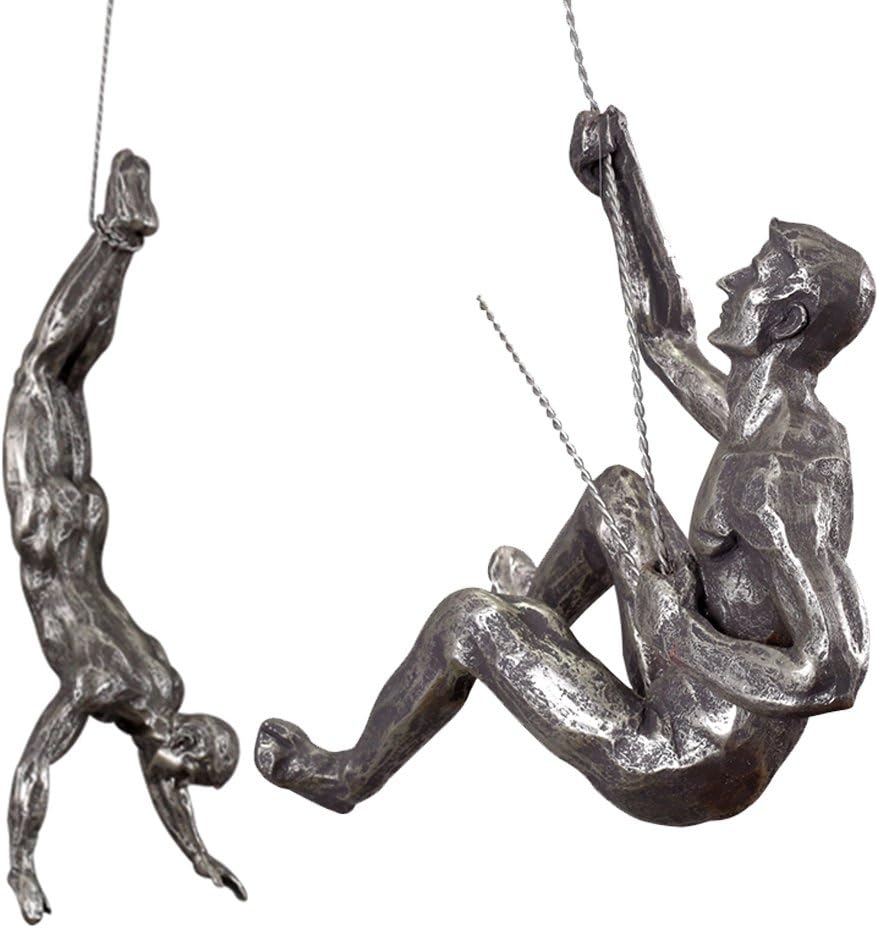 Ibnotuiy Set of 2 Nordic Retro Resin Climbing Man Wall Sculptures Creative Hand-Finished Figurine Bar/Home/Office Art Decor Sculpture (Set B, Silver Rust)
