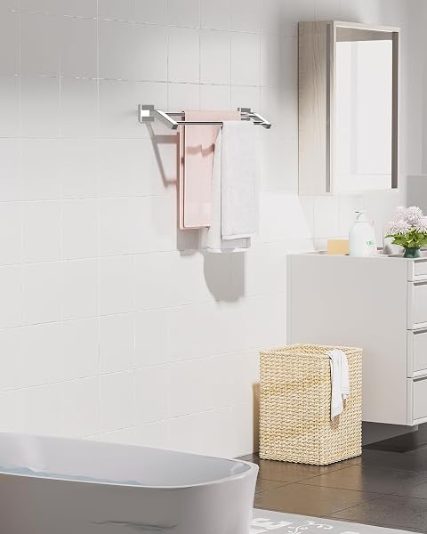 ALISE DOUBLE BATH TOWEL BARS TOWEL RACKS FOR BATHROOM,WALL MOUNT TOWEL HOLDER HEAVY DUTY 24-INCH TOWEL HANGER RAIL,GK9009-C SUS304 STAINLESS STEEL POLISHED CHROME