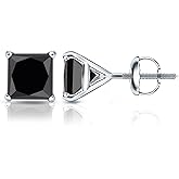 Platinum Princess-cut Black Diamond 4-Prong Martini Stud Earrings (1/2-4 ct, Black) Screw-Back
