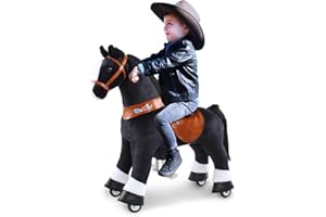WondeRides Kids Ride on Horse Toys, PonyCycle Ride on Toy (Small Size 3 Black for Toddlers 3 to 5 Years Old, 30.1 Inch Height) Ride on Plush Walking Animal, No Battery, Rocking Horse M347-1