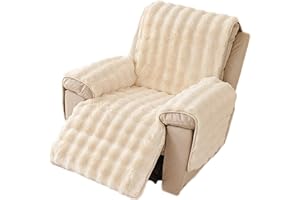 Plush Recliner Chair Cover, Faux Fur Recliner Slipcover Couch Cover Armrest Covers Headrest Cover for Sofa Recliner Protector