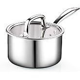 Cook N Home Stainless Steel Saucepan 1.5 Quart, Tri-Ply Full Clad Sauce Pan with Glass Lid, Silver