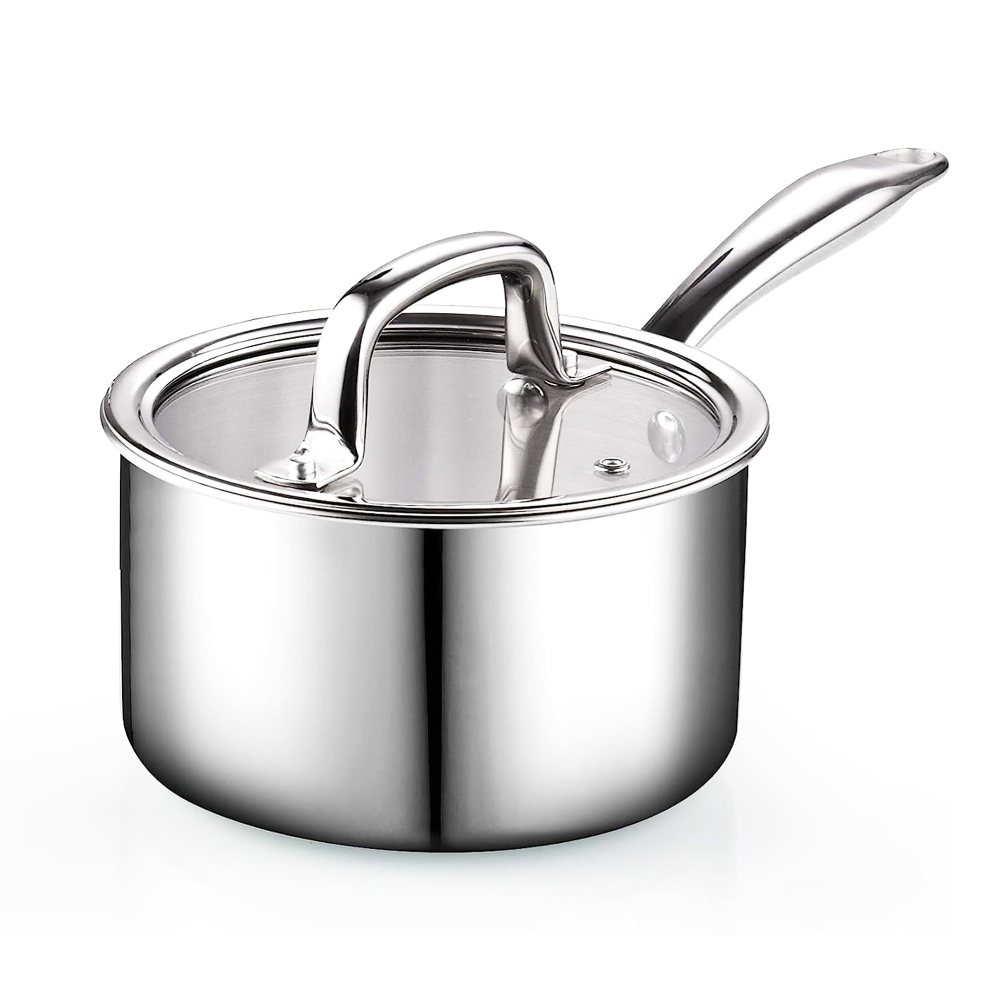 Cook N Home Stainless Steel Saucepan 3 Quart, Tri-Ply Full Clad Sauce Pan with Glass Lid, Silver Image