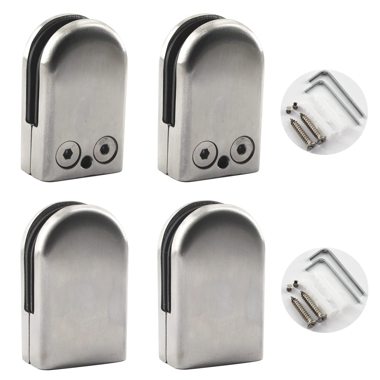 Stainless Steel Adjustable Glass Clamp for 16-17mm Glass, Round Glass Clip Bracket for Staircase Handrail Bathroom Glass Pack of 4